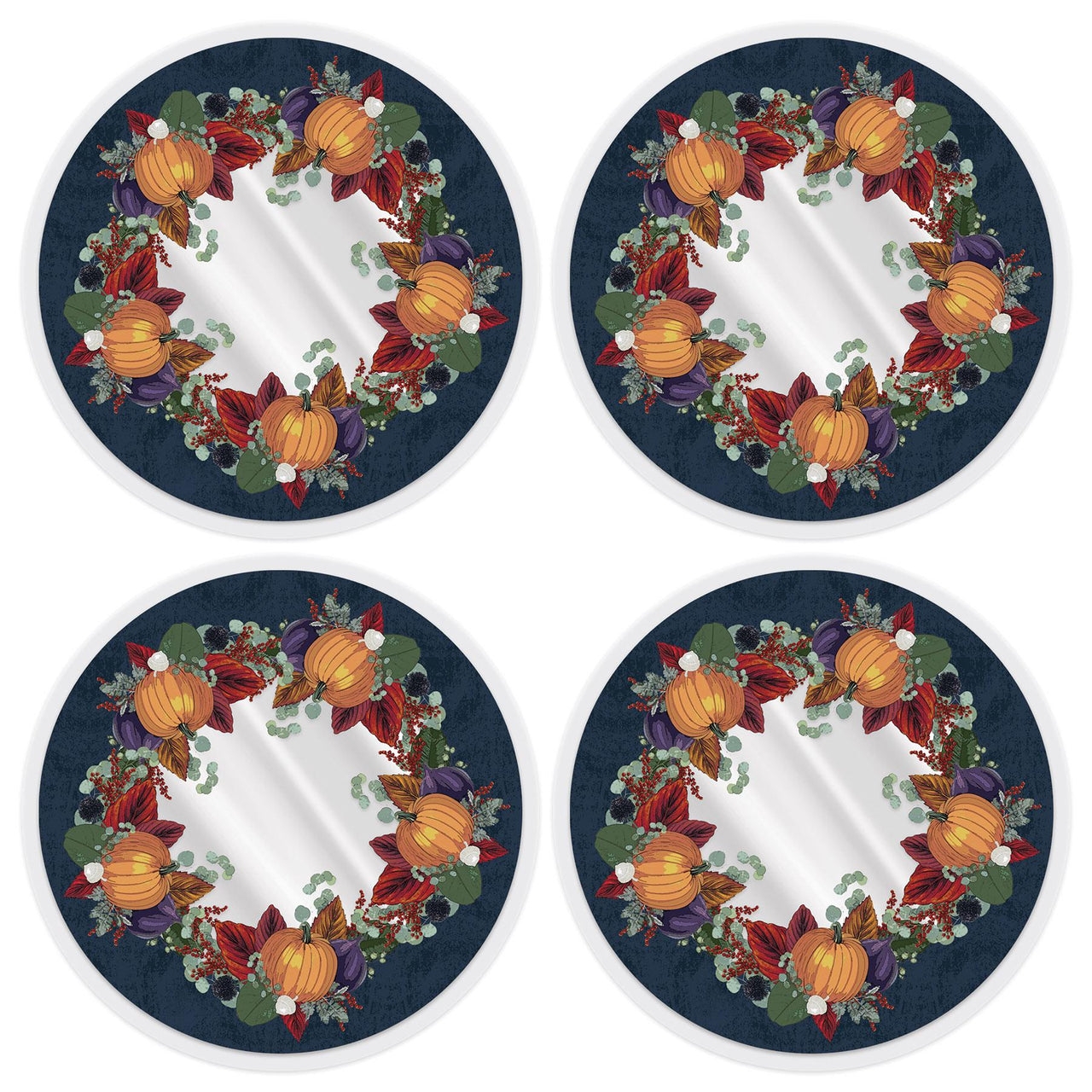 Plastic Fall Thanksgiving Round Placemats - Bulk 48 Pack