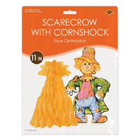 Beistle Scarecrow with Tissue Cornshock Centerpiece - Thanksgiving/Fall Centerpiece 11 inch