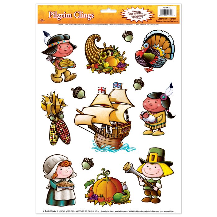 12 Pack Bulk Thanksgiving Pilgrim Window Clings - view 5