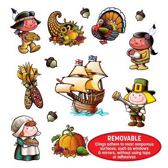12 Pack Bulk Thanksgiving Pilgrim Window Clings - view 4