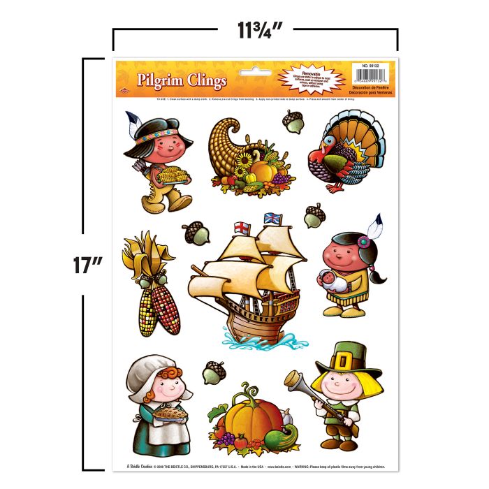 12 Pack Bulk Thanksgiving Pilgrim Window Clings - view 3