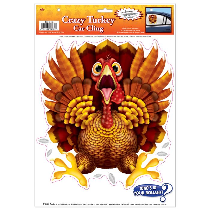 12 Pack Bulk Crazy Turkey Car Cling Thanksgiving Window Decoration - view 5