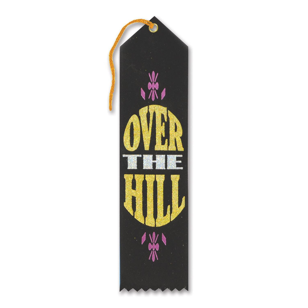 Over The Hill Birthday Award Ribbon- Black and Gold - Bulk 6 Pack
