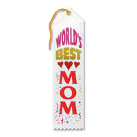 World's Best Mom Mother's Day Award Ribbon - white - Bulk 6 Pack