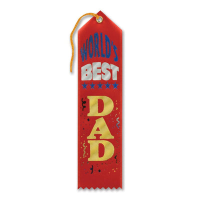 Father's Day World's Best Dad Award Ribbon - red - Bulk 6 Pack