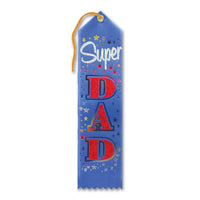 Father's Day Super Dad Award Ribbon - blue - Bulk 6 Pack