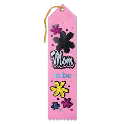 Mom To Be Award Ribbon with Flowers - Bulk 6 Pack