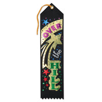 Over The Hill Birthday Award Ribbon- Black with Multicolor - Bulk 6 Pack