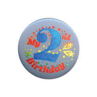My 2nd Birthday Satin Button - blue - Bulk 6 Pack