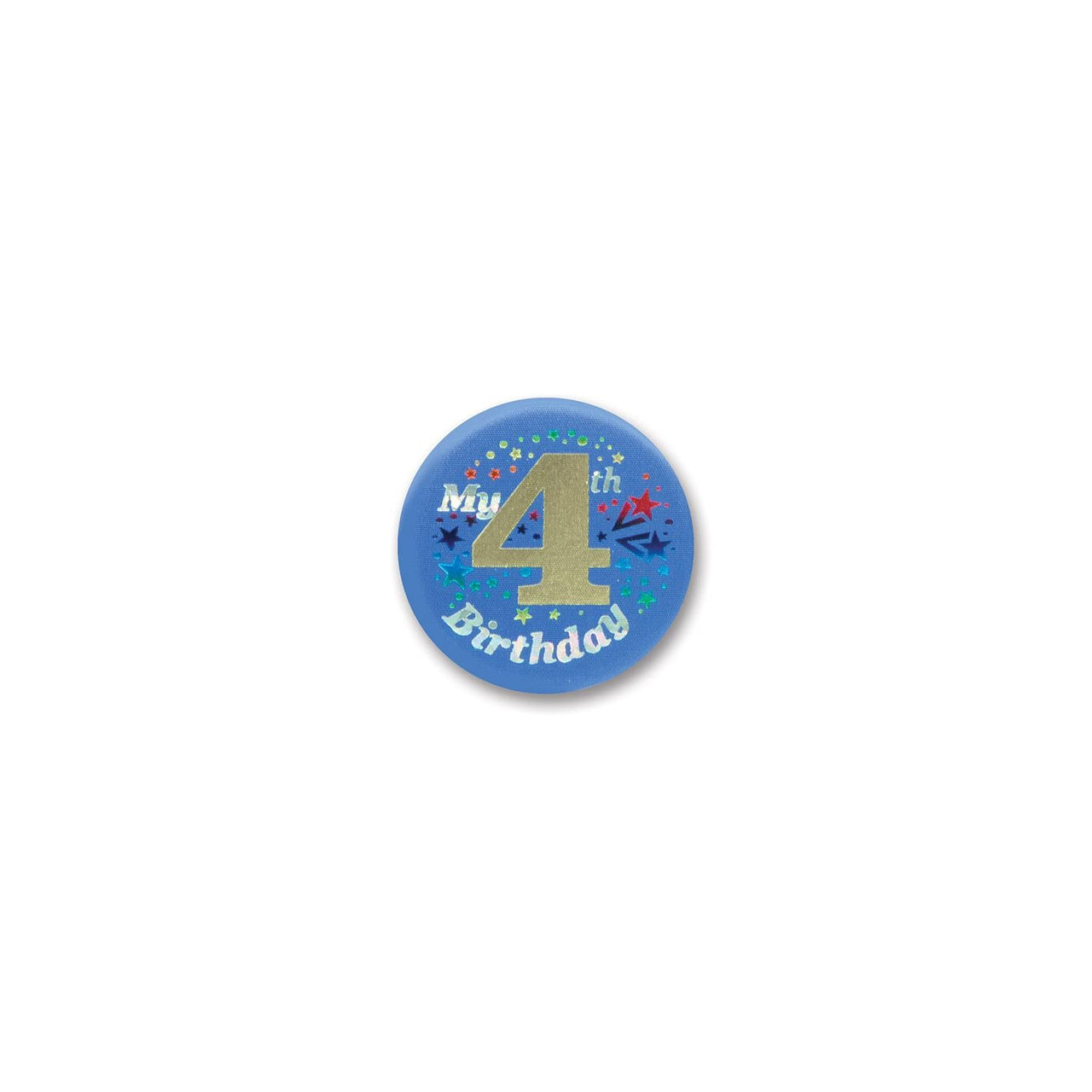 My 4th Birthday Satin Button - blue - Bulk 6 Pack