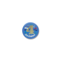 My 4th Birthday Satin Button - blue - Bulk 6 Pack
