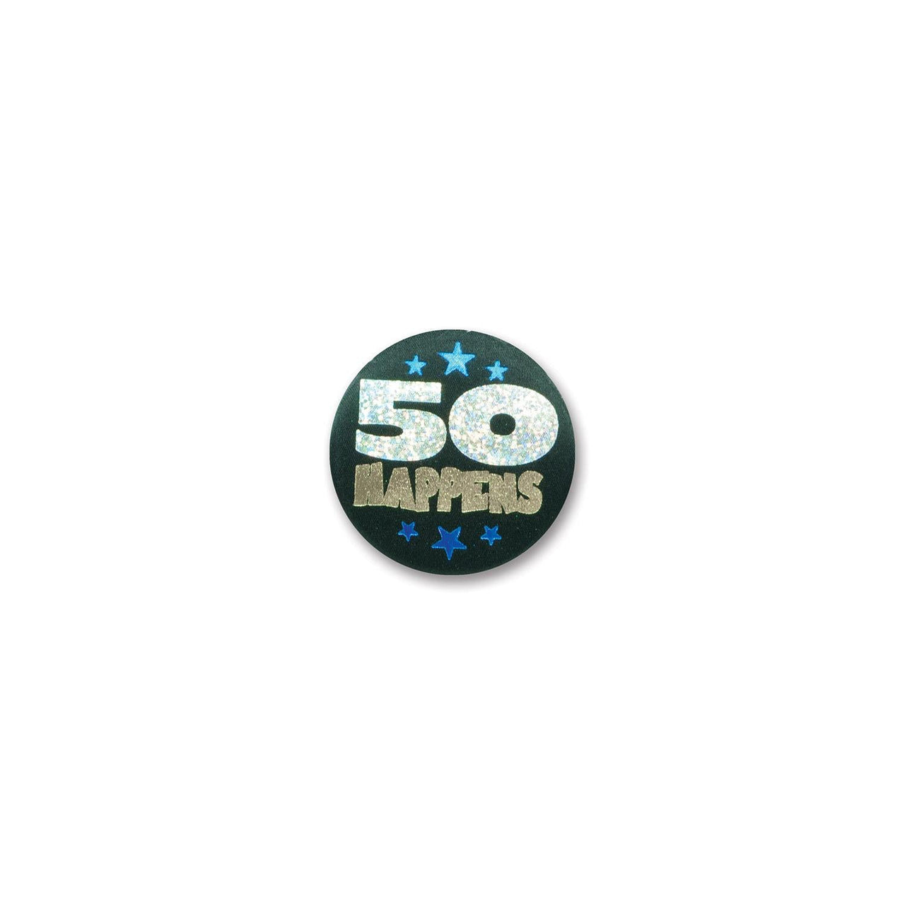 50 Happens Satin Button - Bulk 6 Pack