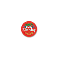 Red It's My Birthday Satin Button - Bulk 6 Pack