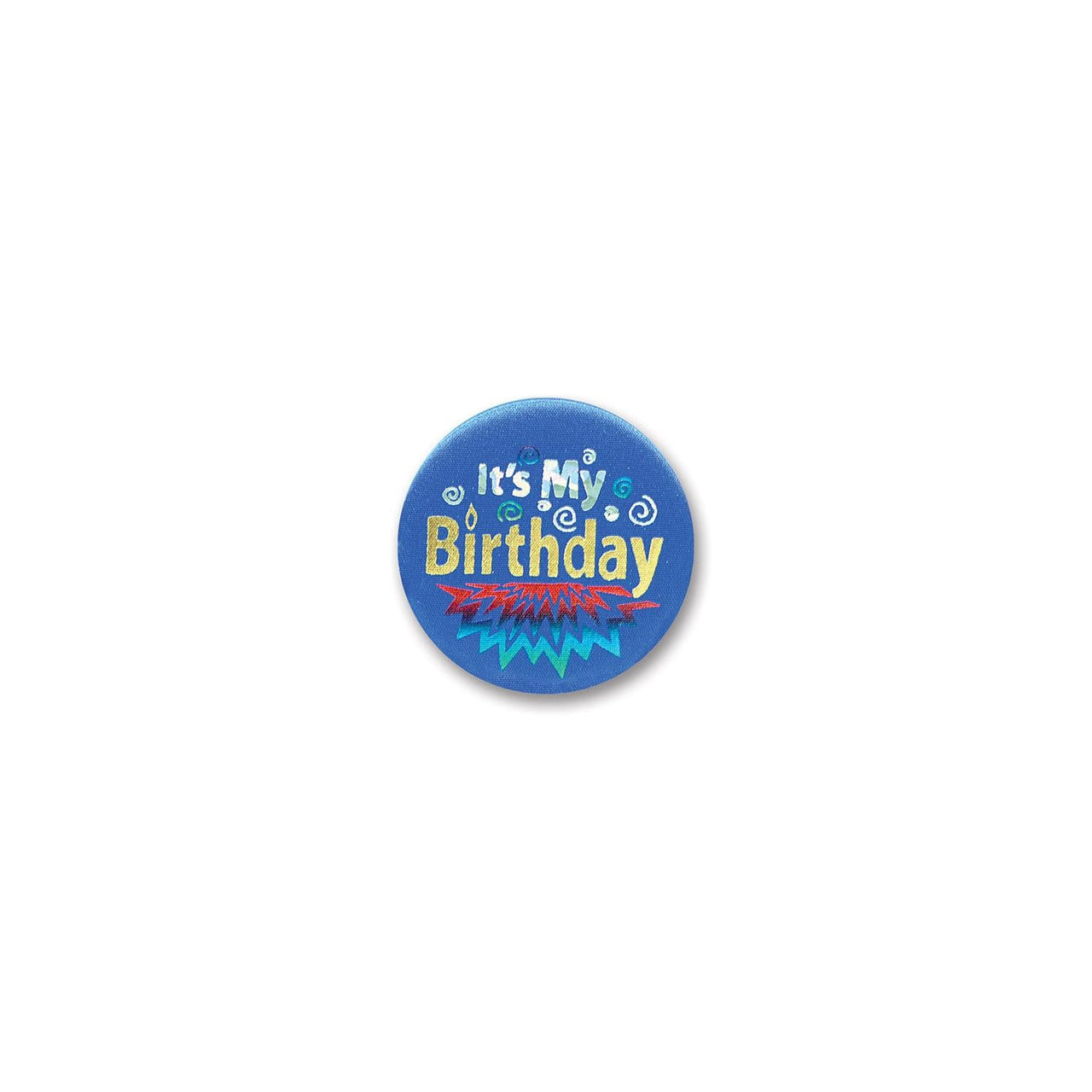 Blue It's My Birthday Satin Button - Bulk 6 Pack