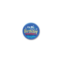 Blue It's My Birthday Satin Button - Bulk 6 Pack