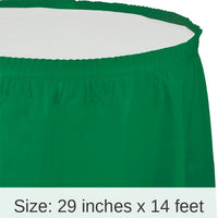 6/Case Bulk Emerald Green Plastic Tableskirt 29 inch x 14 ft