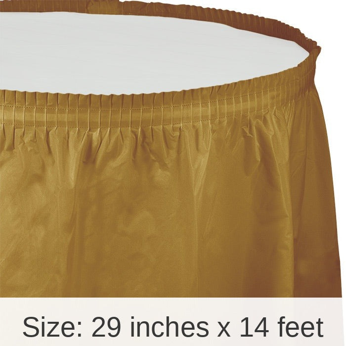 6/Case Bulk Glittering Gold Plastic Tableskirt 29 inch x 14 ft