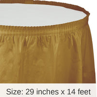 6/Case Bulk Glittering Gold Plastic Tableskirt 29 inch x 14 ft