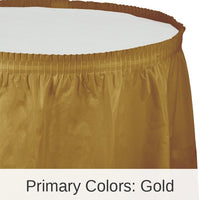6/Case Bulk Glittering Gold Plastic Tableskirt 29 inch x 14 ft