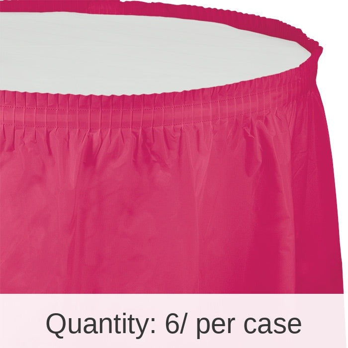 6/Case Bulk Hot Magenta Plastic Tableskirt 29 inch x 14 ft