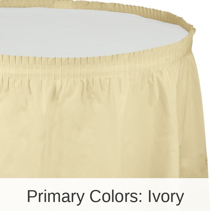 6/Case Bulk Ivory Plastic Tableskirt 29 inch x 14 ft