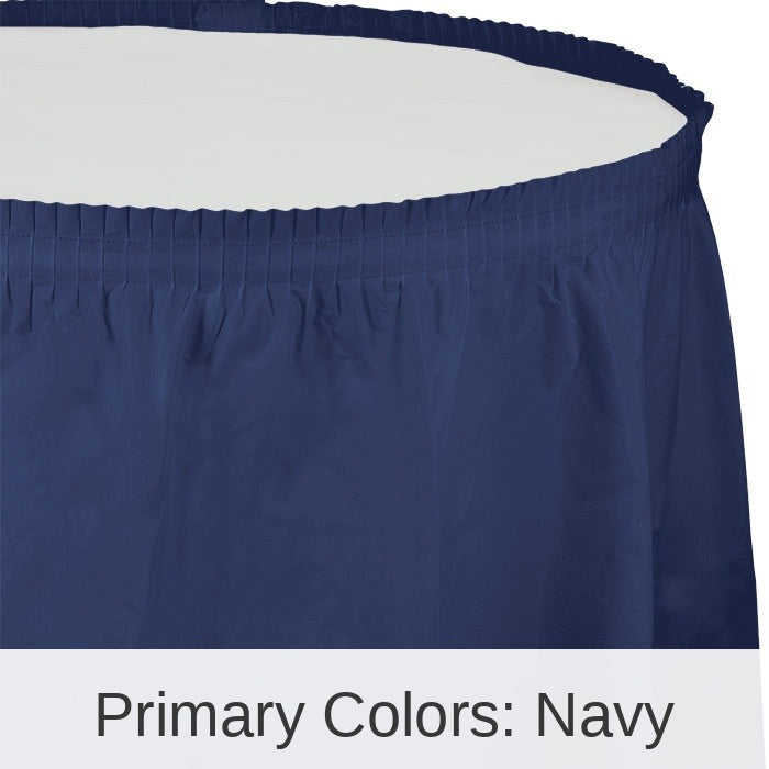 6/Case Bulk Navy Plastic Tableskirt 29 inch x 14 ft