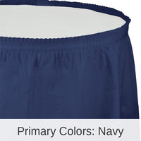 6/Case Bulk Navy Plastic Tableskirt 29 inch x 14 ft