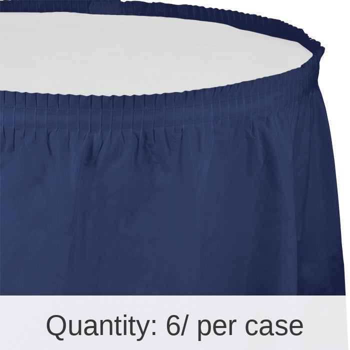 6/Case Bulk Navy Plastic Tableskirt 29 inch x 14 ft