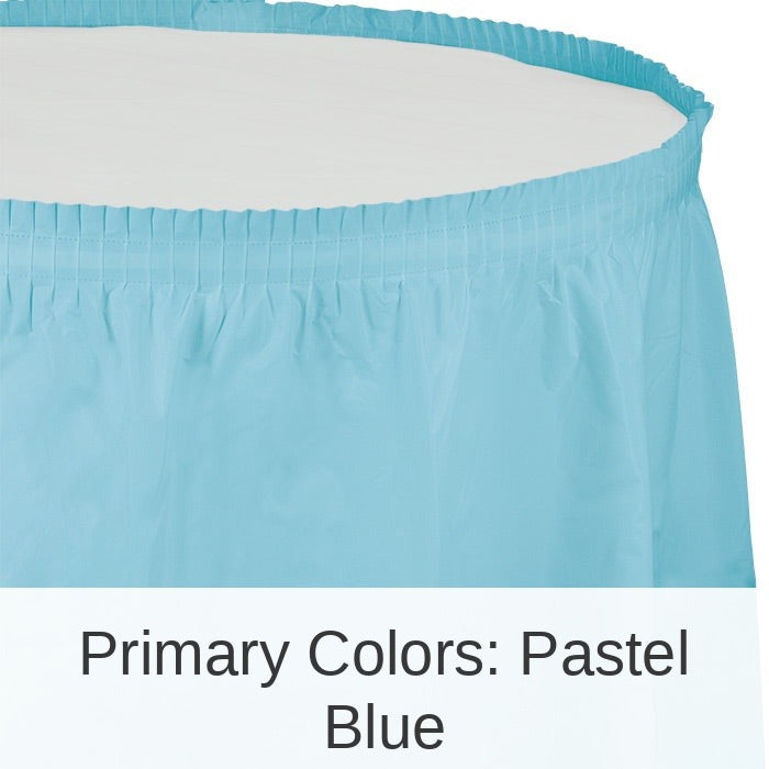 6/Case Bulk Pastel Blue Plastic Tableskirt 29 inch x 14 ft