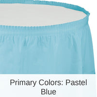 6/Case Bulk Pastel Blue Plastic Tableskirt 29 inch x 14 ft