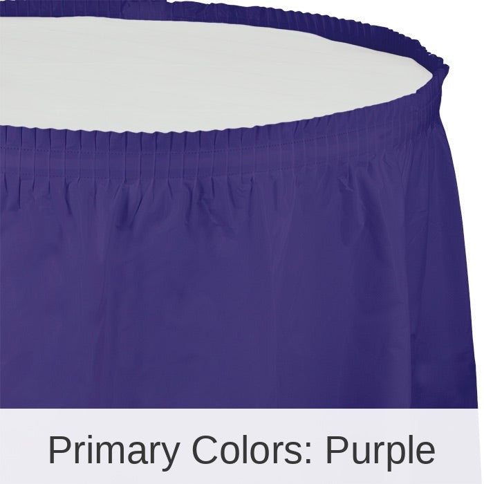 6/Case Bulk Purple Plastic Tableskirt 29 inch x 14 ft