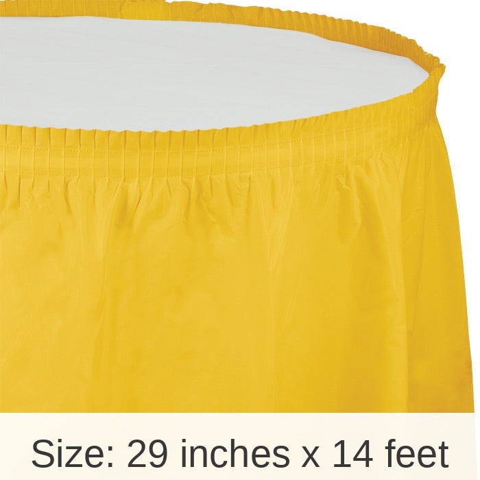 6/Case Bulk School Bus Yellow Plastic Tableskirt 29 inch x 14 ft