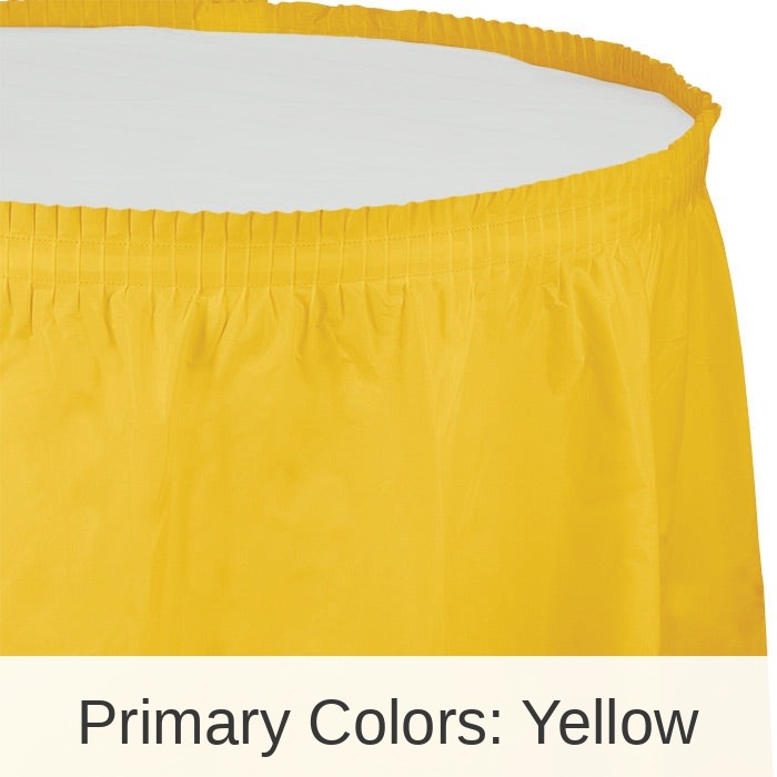 6/Case Bulk School Bus Yellow Plastic Tableskirt 29 inch x 14 ft
