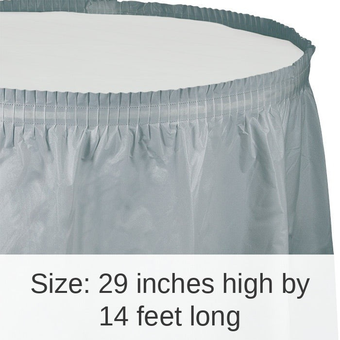 6/Case Bulk Shimmering Silver Plastic Tableskirt 29 inch x 14 ft