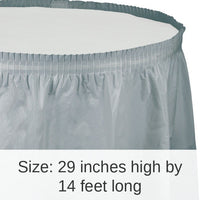 6/Case Bulk Shimmering Silver Plastic Tableskirt 29 inch x 14 ft