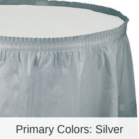 6/Case Bulk Shimmering Silver Plastic Tableskirt 29 inch x 14 ft