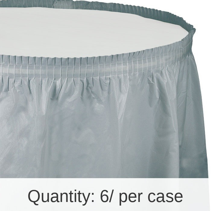 6/Case Bulk Shimmering Silver Plastic Tableskirt 29 inch x 14 ft