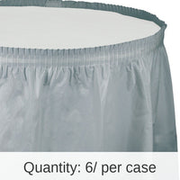 6/Case Bulk Shimmering Silver Plastic Tableskirt 29 inch x 14 ft