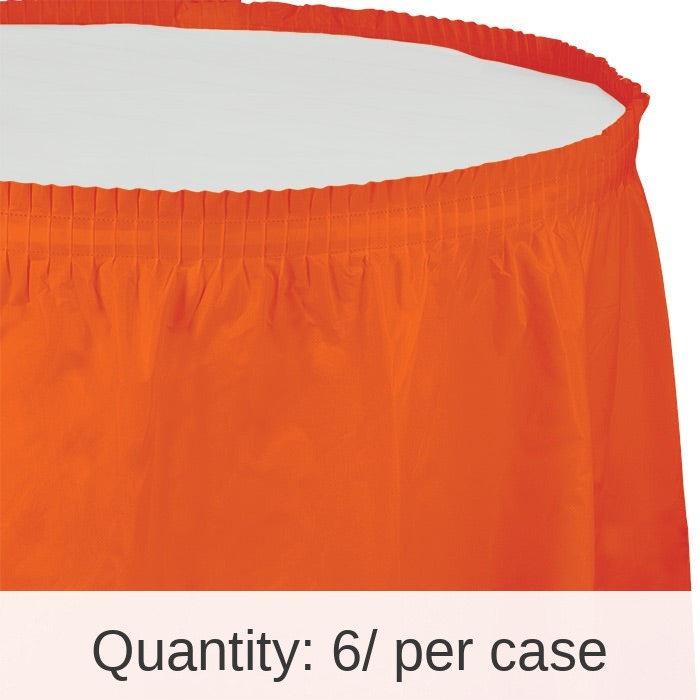 6/Case Bulk Sunkissed Orange Plastic Tableskirt 29 inch x 14 ft
