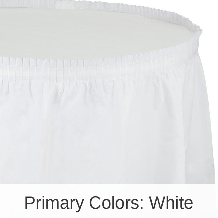 6/Case Bulk White Plastic Tableskirt 29 inch x 14 ft