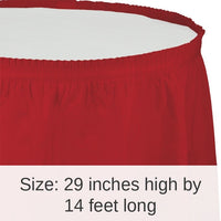 6/Case Bulk Classic Red Plastic Tableskirt 29 inch x 14 ft