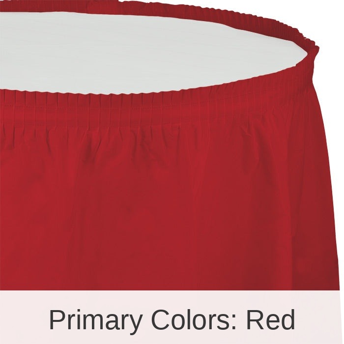 6/Case Bulk Classic Red Plastic Tableskirt 29 inch x 14 ft