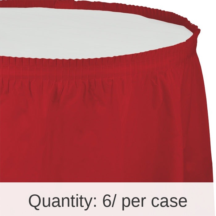 6/Case Bulk Classic Red Plastic Tableskirt 29 inch x 14 ft