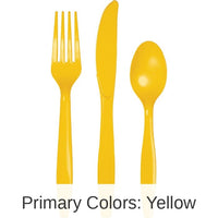 288/Case Bulk School Bus Yellow Assorted Plastic Cutlery