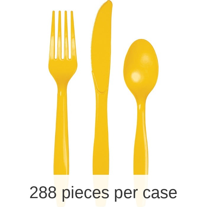 288/Case Bulk School Bus Yellow Assorted Plastic Cutlery