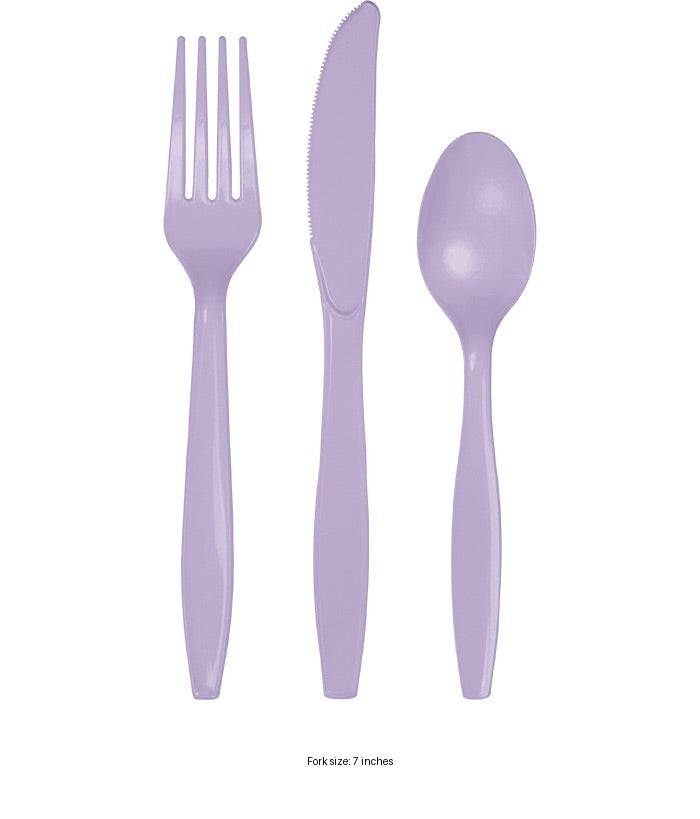 288/Case Bulk Luscious Lavender Assorted Plastic Cutlery