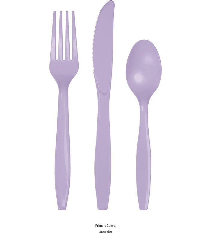 288/Case Bulk Luscious Lavender Assorted Plastic Cutlery