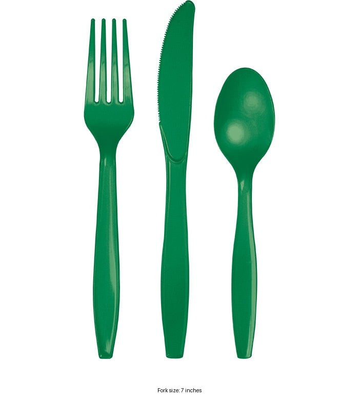 288/Case Bulk Emerald Green Assorted Plastic Cutlery