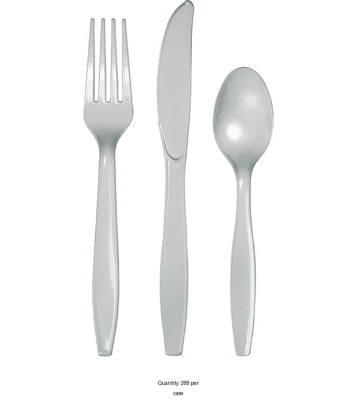 288/Case Bulk Shimmering Silver Assorted Plastic Cutlery