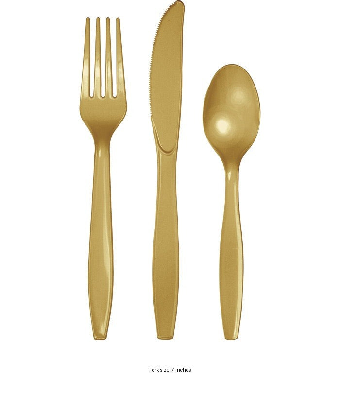 288/Case Bulk Glittering Gold Assorted Plastic Cutlery